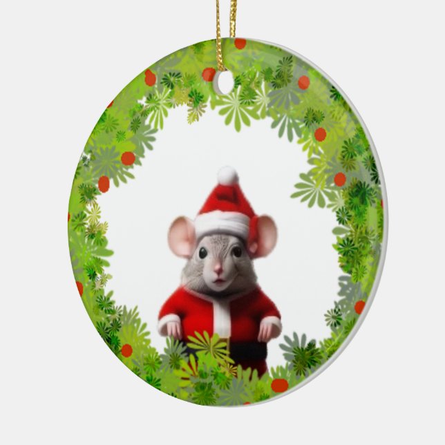De Cerâmica Ornamento - Fio com mouse Papai noel (Esquerda)