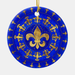 De Cerâmica Ornamento Fleur-de-lis Lapis Lazuli e Dourado