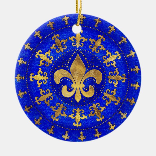 De Cerâmica Ornamento Fleur-de-lis Lapis Lazuli e Dourado (Frente)