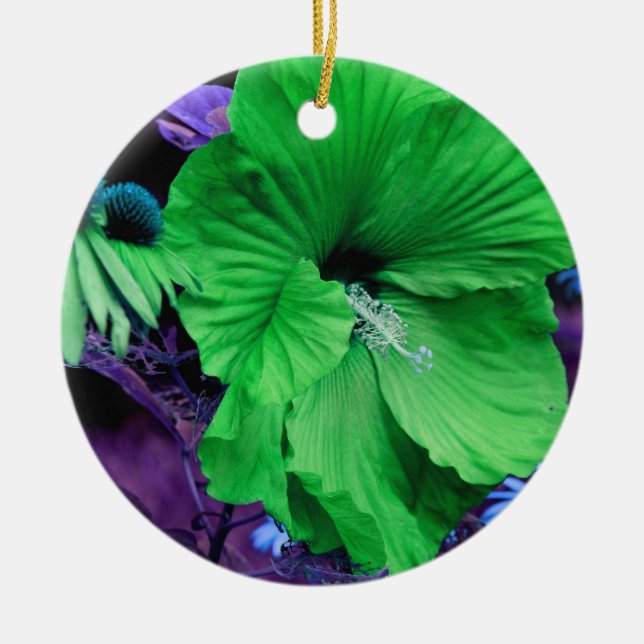 De Cerâmica Ornamento Flor Verde Hibiscus (Frente)