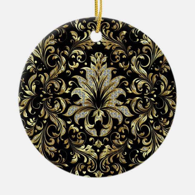 De Cerâmica Ornamento Floral A Preto, Dourado E Luminoso (Frente)