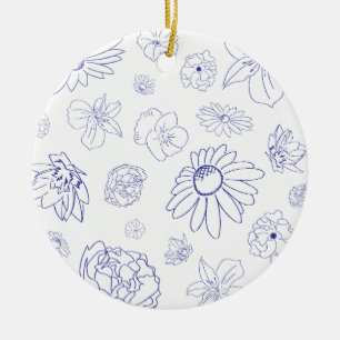De Cerâmica Ornamento Floral Azul