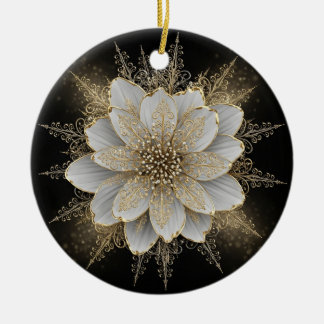 De Cerâmica Ornamento Floral Branco e Dourado Elegante