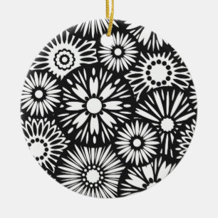 De Cerâmica Ornamento floral preto e branco