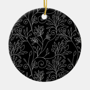 De Cerâmica Ornamento floral preto e branco