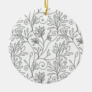 De Cerâmica Ornamento floral preto e branco