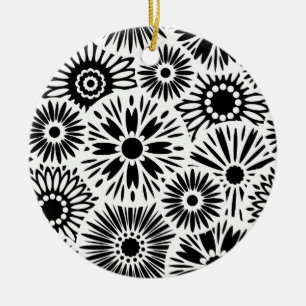De Cerâmica Ornamento floral preto e branco