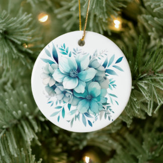 De Cerâmica Ornamento Floral Turquesa Claro