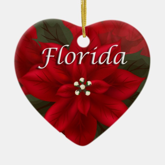 De Cerâmica Ornamento Florida Poinsettia Heart Keepsaokê (Frente)