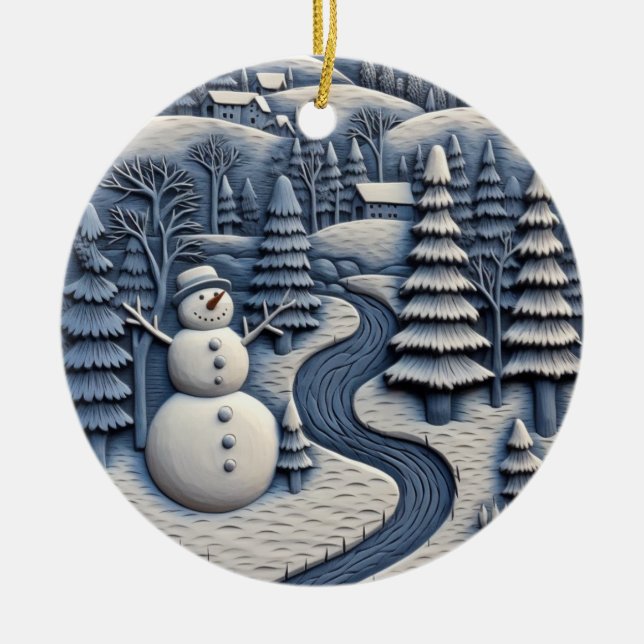 De Cerâmica Ornamento Frosty Winter Snowman (Frente)