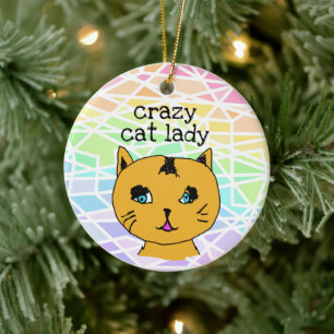 De Cerâmica Ornamento Gato Louco Lady Rainbow