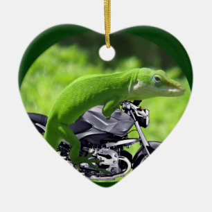 De Cerâmica Ornamento Gecko Rider Verde Havaiano