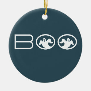 De Cerâmica Ornamento Ghosted Boo Halloween, Azul e Branco