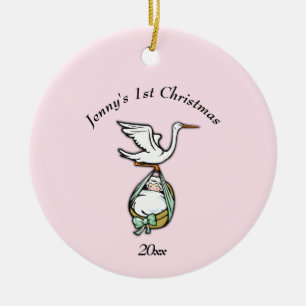 De Cerâmica Ornamento Gira Nomes/Ano a Lado Cor-de-Rosa e Azul