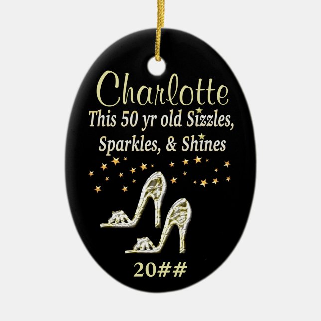 DE CERÂMICA ORNAMENTO GORGEOSO DOURADO 50º ANIVERSÁRIO (Frente)