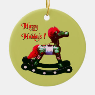 De Cerâmica Ornamento Holiday Rocking Horse