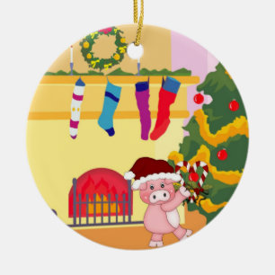 De Cerâmica Ornamento leitão do tempo do Natal