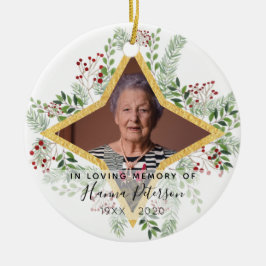 De Cerâmica Ornamento Memorial Dourado e floral