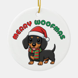 De Cerâmica Ornamento Natal Black Dachshund: Feliz Woofmas