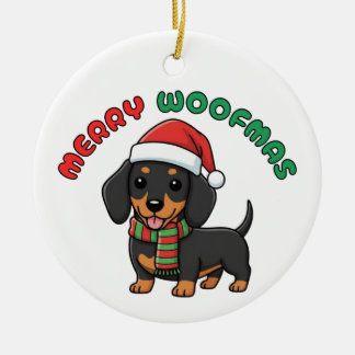 De Cerâmica Ornamento Natal Black Dachshund: Feliz Woofmas