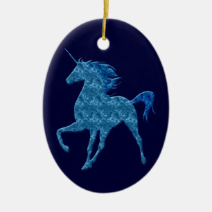 De Cerâmica Ornamento Oval Unicórnio Azul Fogo