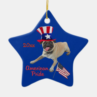 De Cerâmica Ornamento patriótico da lembrança do Pug