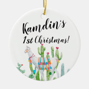 De Cerâmica Ornamento Personalizado Boho Llama Bohemian Cactos