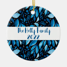 Ornamento Personalizado Botânico Preto e Azul