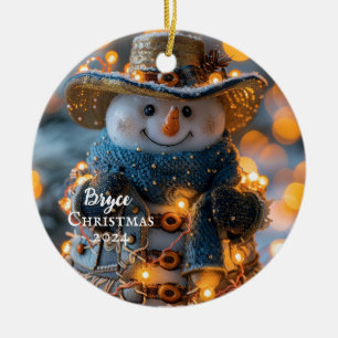 De Cerâmica Ornamento Personalizado Cowboy Snowman