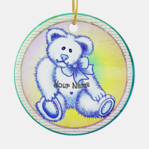 De Cerâmica ornamento personalizado do Blue Teddy Bear