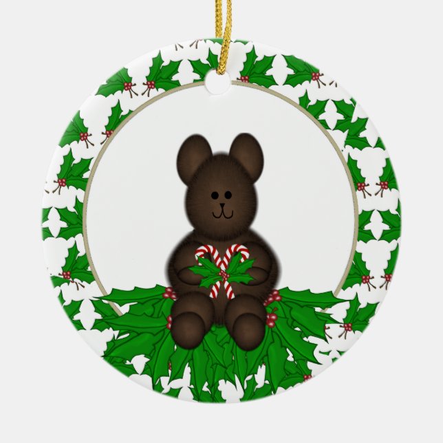 De Cerâmica Ornamento personalizado do urso do Natal (Frente)