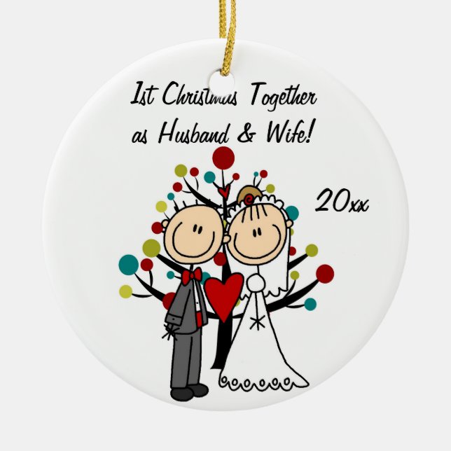 De Cerâmica Ornamento personalizado ø Natal Wedding do casal (Frente)