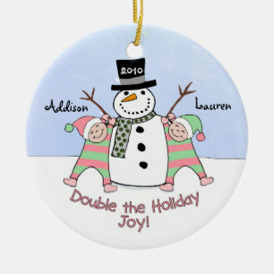 De Cerâmica Ornamento personalizado para meninas gêmeas