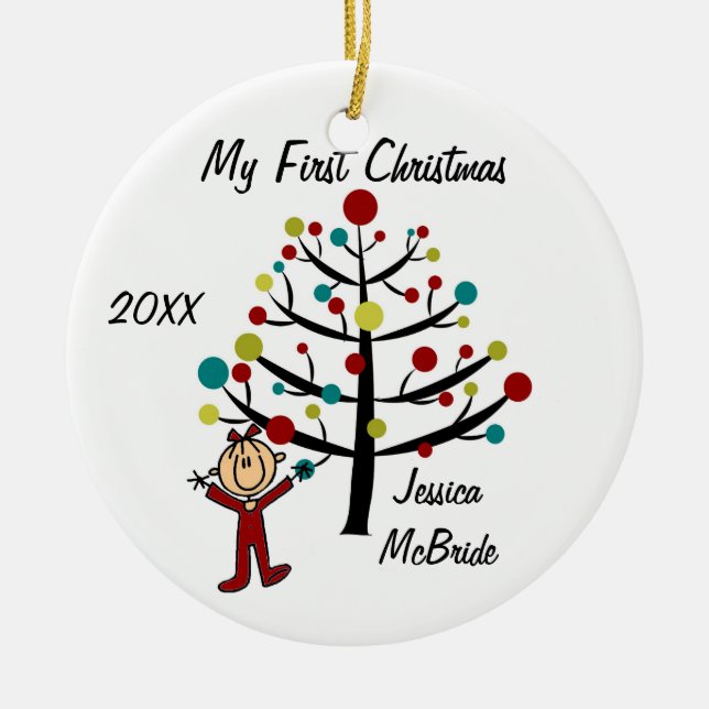 De Cerâmica Ornamento personalizado primeiro Natal da menina (Frente)