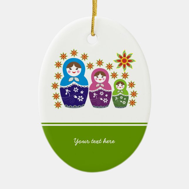 De Cerâmica ornamento personalizado russo Matryoshka Dolls (Frente)