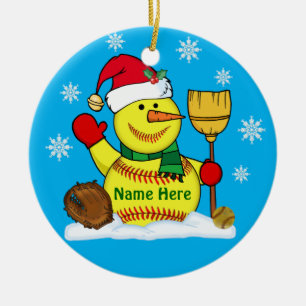 De Cerâmica Ornamento personalizados do softball do Natal do