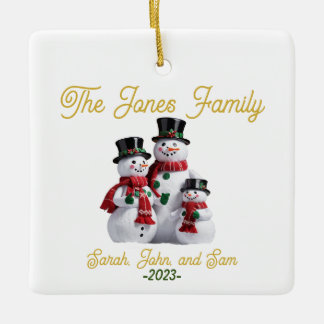 De Cerâmica Ornamento Personalizável da Família Snowman