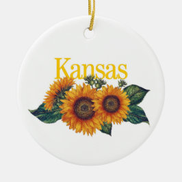 De Cerâmica Ornamento Personalizável do Kansas com Sunflower