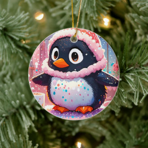 De Cerâmica Ornamento Pinguim Colorido