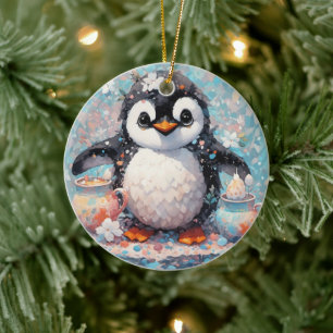 De Cerâmica Ornamento Pinguim Cuto