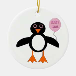 De Cerâmica Ornamento Pinguim-Menina Rosa-Bonita