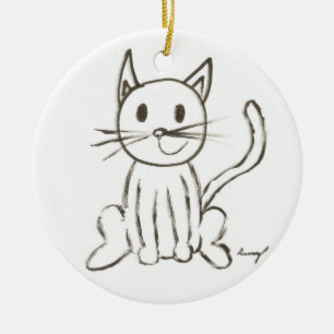 De Cerâmica Ornamento pintado do gatinho - azul