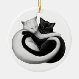 De Cerâmica Ornamento preto & branco dos gatos do amor