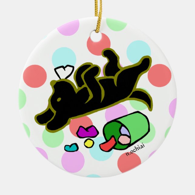 De Cerâmica Ornamento preto das bolinhas dos desenhos animados (Frente)