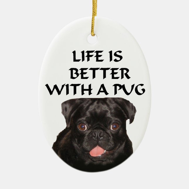 De Cerâmica ornamento preto do pug (Frente)