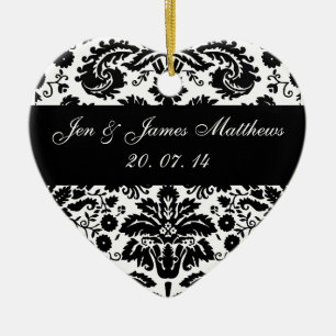 De Cerâmica Ornamento preto e branco do casamento tema damasco