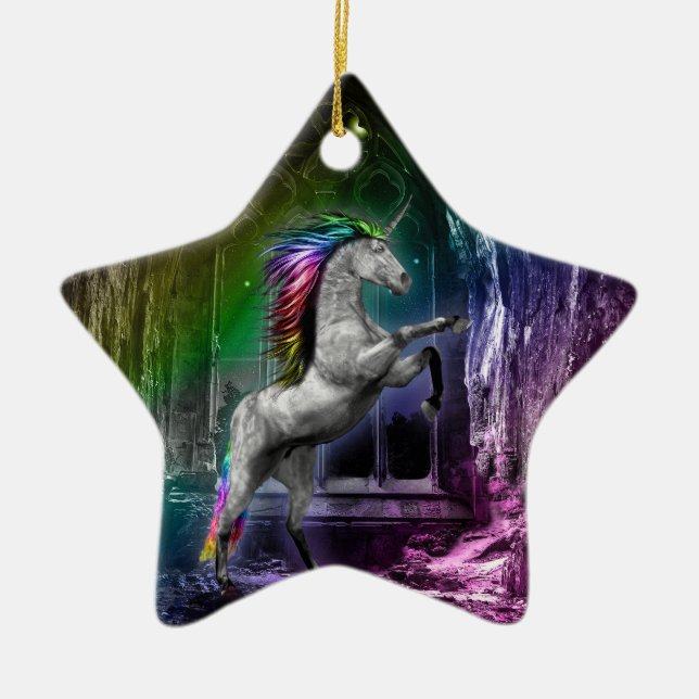 De Cerâmica Ornamento Rainbow Unicorn (Frente)