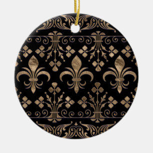 De Cerâmica Ornamento real preto e dourado Fleur-de-lis
