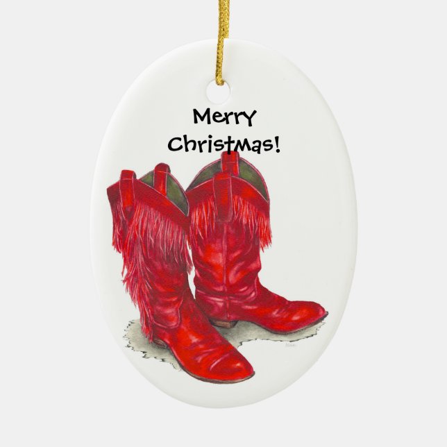 De Cerâmica ornamento Red Cowboy Boots (Frente)