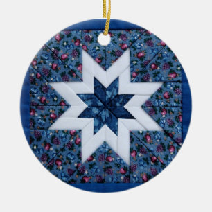 De Cerâmica ornamento redondo da estrela azul da edredão
